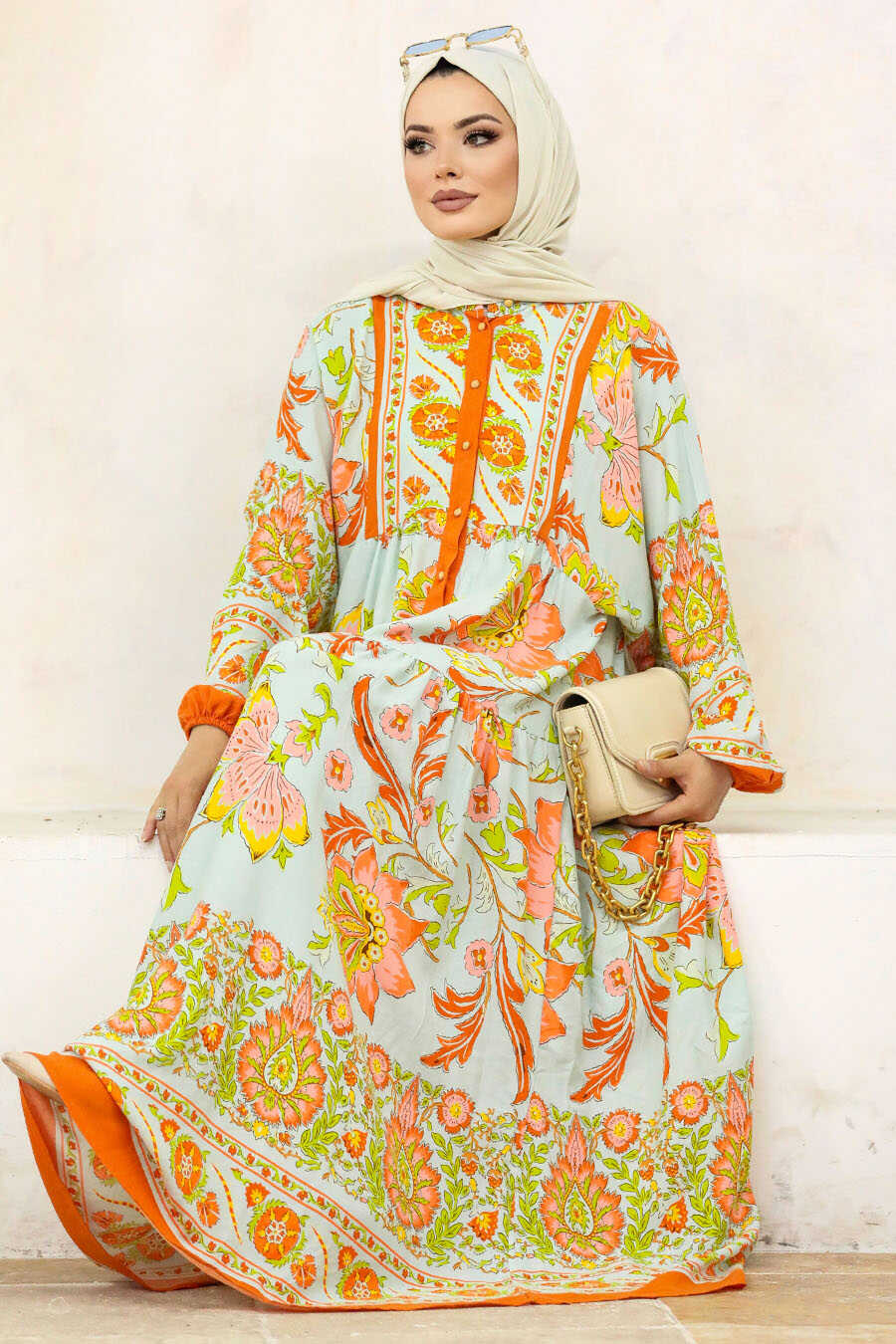 Neva Style - Orange Long Dress for Muslim Ladies 50621T