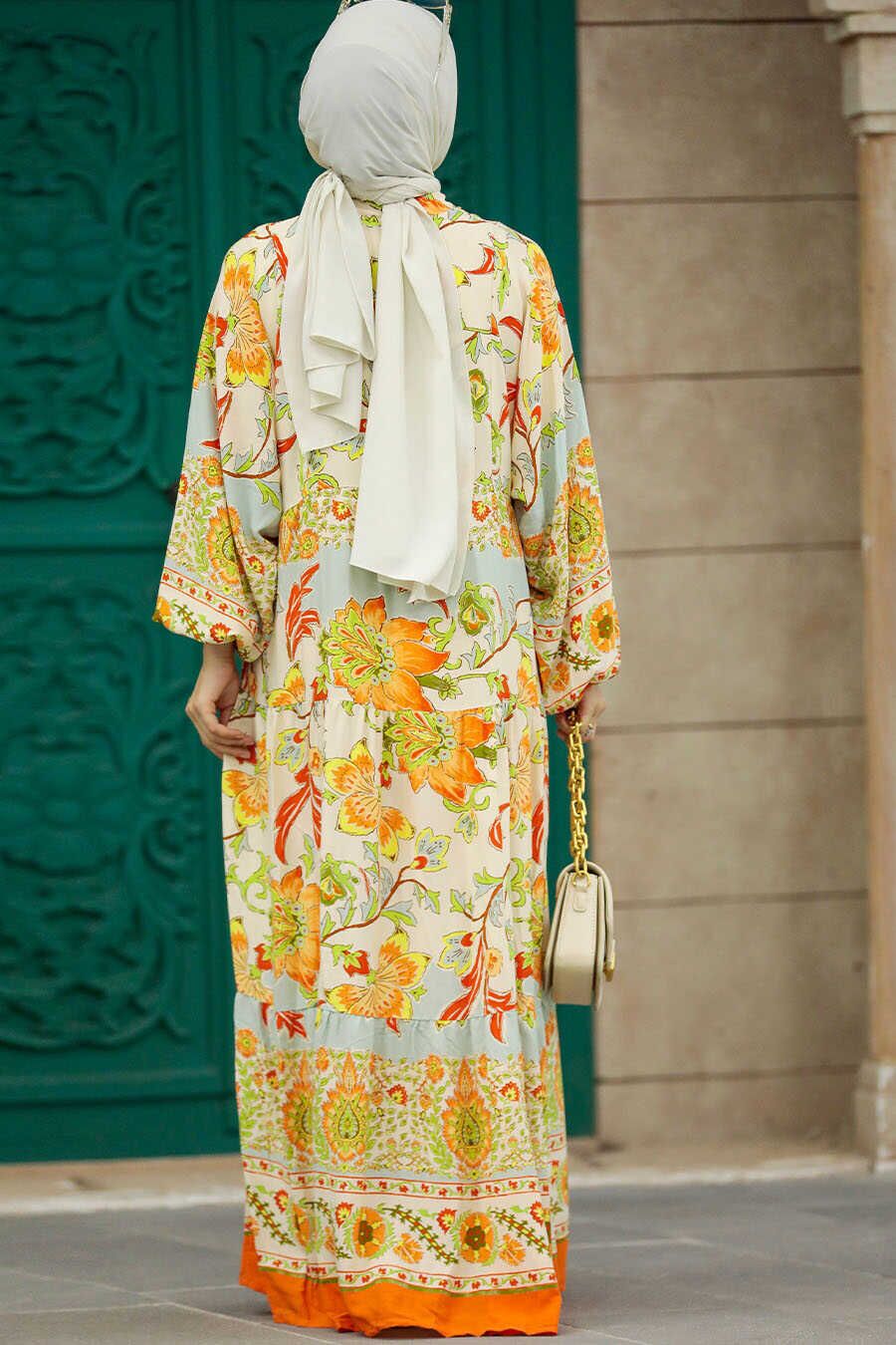 Neva Style - Orange Long Dress for Muslim Ladies 50621T