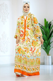  Orange Muslim Long Dress Style 51952T - 2