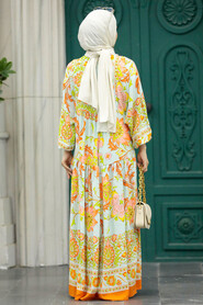  Orange Muslim Long Dress Style 51952T - 3