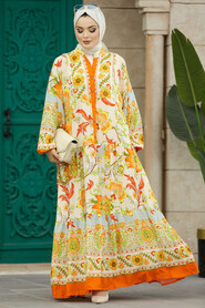  Orange Muslim Long Dress Style 51952T - 1