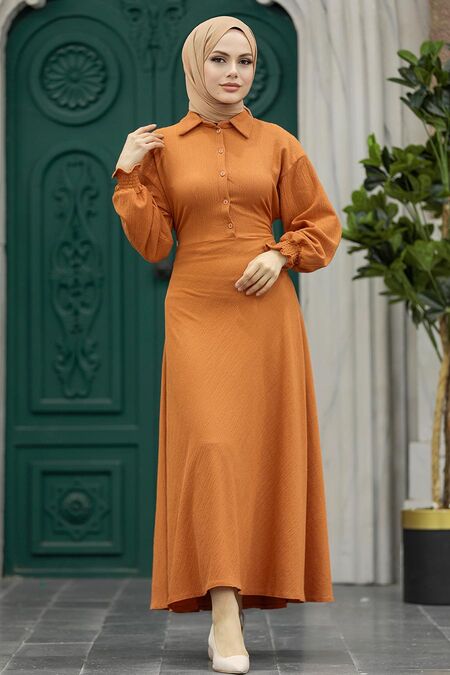  Orange Muslim Long Dress Style 5858T - NEVA STYLE