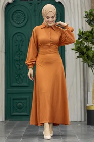  Orange Muslim Long Dress Style 5858T - 2