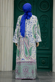  Patterned Almond Green Hijab For Women Dual Suit 50042CY - 3