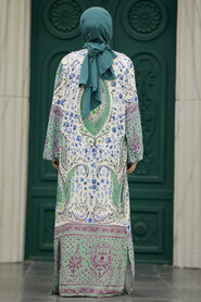  Patterned Almond Green Hijab For Women Dual Suit 50045CY - 3