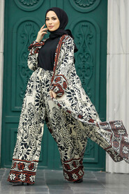  Patterned Black Hijab For Women Dual Suit 50047S - 1