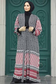  Patterned Claret Red Hijab For Women Dual Suit 50042BR - 2