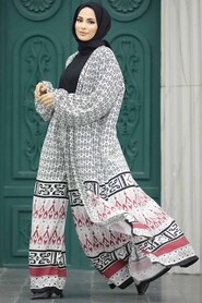  Patterned Ecru Hijab For Women Dual Suit 50042E - 1
