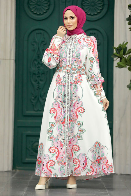  Patterned Hijab For Women Dress 22143DSN2 - NEVA STYLE
