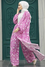  Patterned Fushia Hijab For Women Dual Suit 50048F - 1