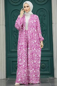  Patterned Fushia Hijab For Women Dual Suit 50048F - 2