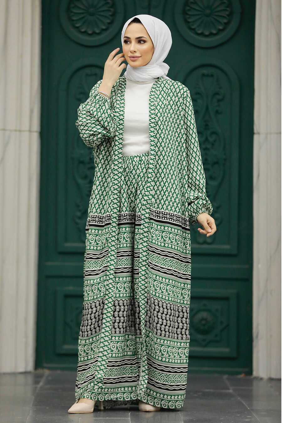 Neva Style - Patterned Hijab For Women Dual Suit 50042DSN8