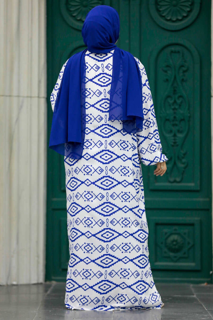 Neva Style - Patterned İndigo Blue Hijab For Women Dual Suit 50042IM