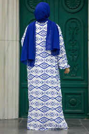Neva Style - Patterned İndigo Blue Hijab For Women Dual Suit 50042IM - Thumbnail