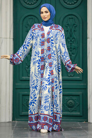 Neva Style - Patterned İndigo Blue Hijab For Women Dual Suit 50047IM - Thumbnail
