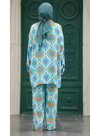  Patterned Islamic Clothing Dual Suit 50181DSN2 - 3
