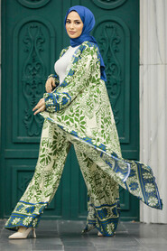  Patterned Khaki Hijab For Women Dual Suit 50047HK - 1