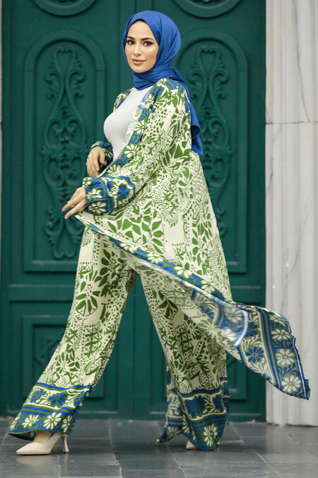  Patterned Khaki Hijab For Women Dual Suit 50047HK - NEVASTYLE
