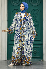  Patterned Navy Blue Hijab For Women Dual Suit 50047L - 2