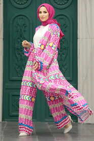  Patterned Pink Hijab For Women Dual Suit 50046P - 1