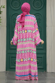  Patterned Pink Hijab For Women Dual Suit 50046P - 3