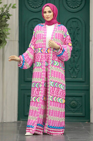  Patterned Pink Hijab For Women Dual Suit 50046P - 2
