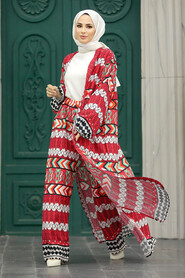  Patterned Red Hijab For Women Dual Suit 50046K - 1