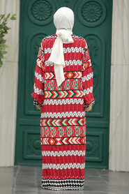  Patterned Red Hijab For Women Dual Suit 50046K - 3