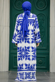  Patterned Sax Blue Hijab For Women Dual Suit 50043SX - 3