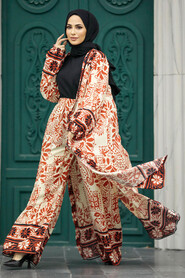  Patterned Terra Cotta Hijab For Women Dual Suit 50047KRMT - 1
