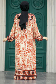  Patterned Terra Cotta Hijab For Women Dual Suit 50047KRMT - 3