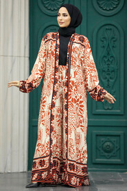  Patterned Terra Cotta Hijab For Women Dual Suit 50047KRMT - 2