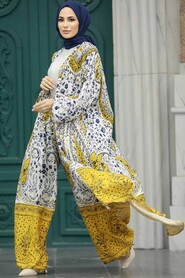  Patterned Yellow Hijab For Women Dual Suit 50045SR - 1