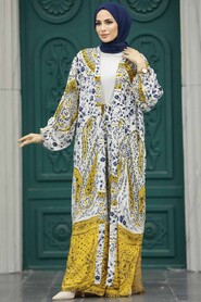  Patterned Yellow Hijab For Women Dual Suit 50045SR - 2