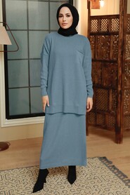  Petrol Blue Hijab Knitwear Suit Dress 34021PM - NEVA STYLE