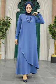  Petrol Blue Hijab Turkish Dress 34231PM - 1