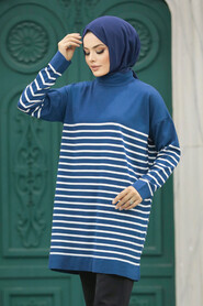  Petrol Blue Knitwear Hijab Tunic 10141PM - 1