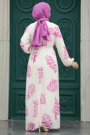 Neva Style - Pink Hijab Maxi Dress 20042P - Thumbnail