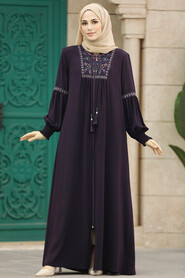  Plum Color High Quality Turkish Abaya 41562MU - 1