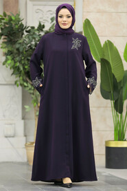  Plum Color High Quality Turkish Abaya 62533MU - 3