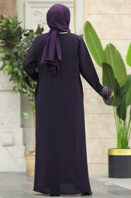  Plum Color High Quality Turkish Abaya 62533MU - 4