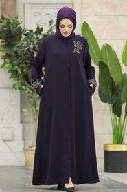  Plum Color High Quality Turkish Abaya 62533MU - 2