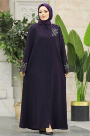  Plum Color High Quality Turkish Abaya 62533MU - 1