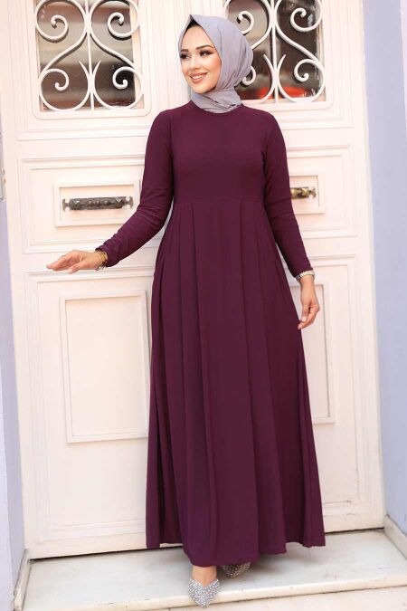 Plum Color Hijab Dress 18130MU - NEVA STYLE