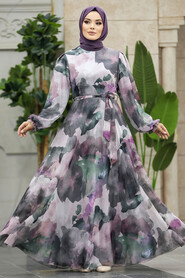  Plum Color Hijab For Women Dress 33095MU - NEVA STYLE