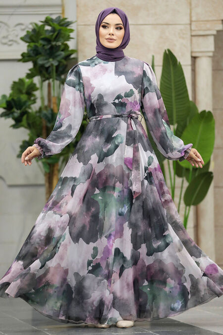  Plum Color Hijab For Women Dress 33095MU - NEVA STYLE