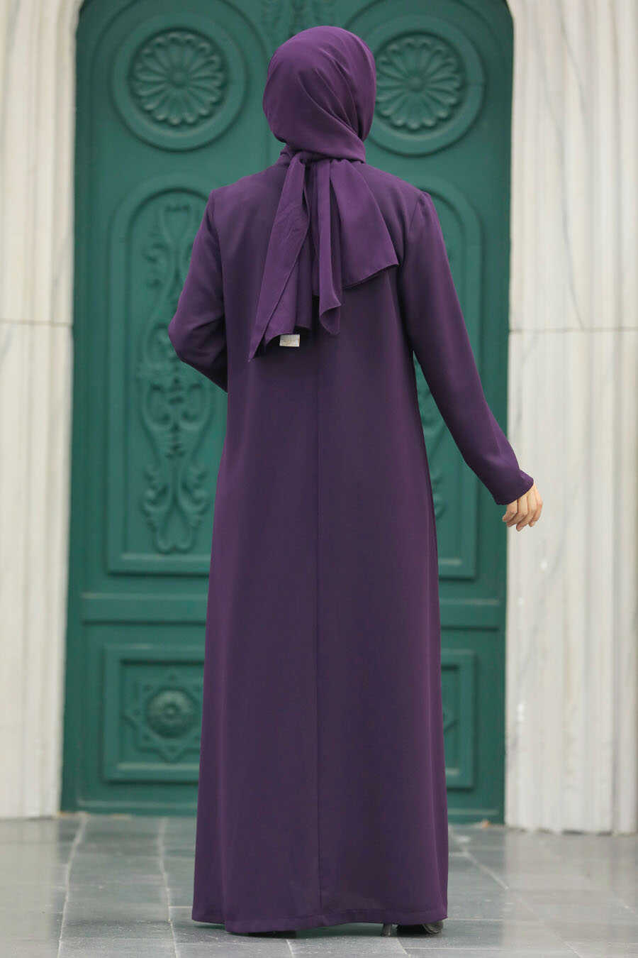 Neva Style - Plum Color Hijab Plus Size Turkish Abaya 10086MU