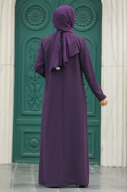  Plum Color Hijab Plus Size Turkish Abaya 10086MU - 4