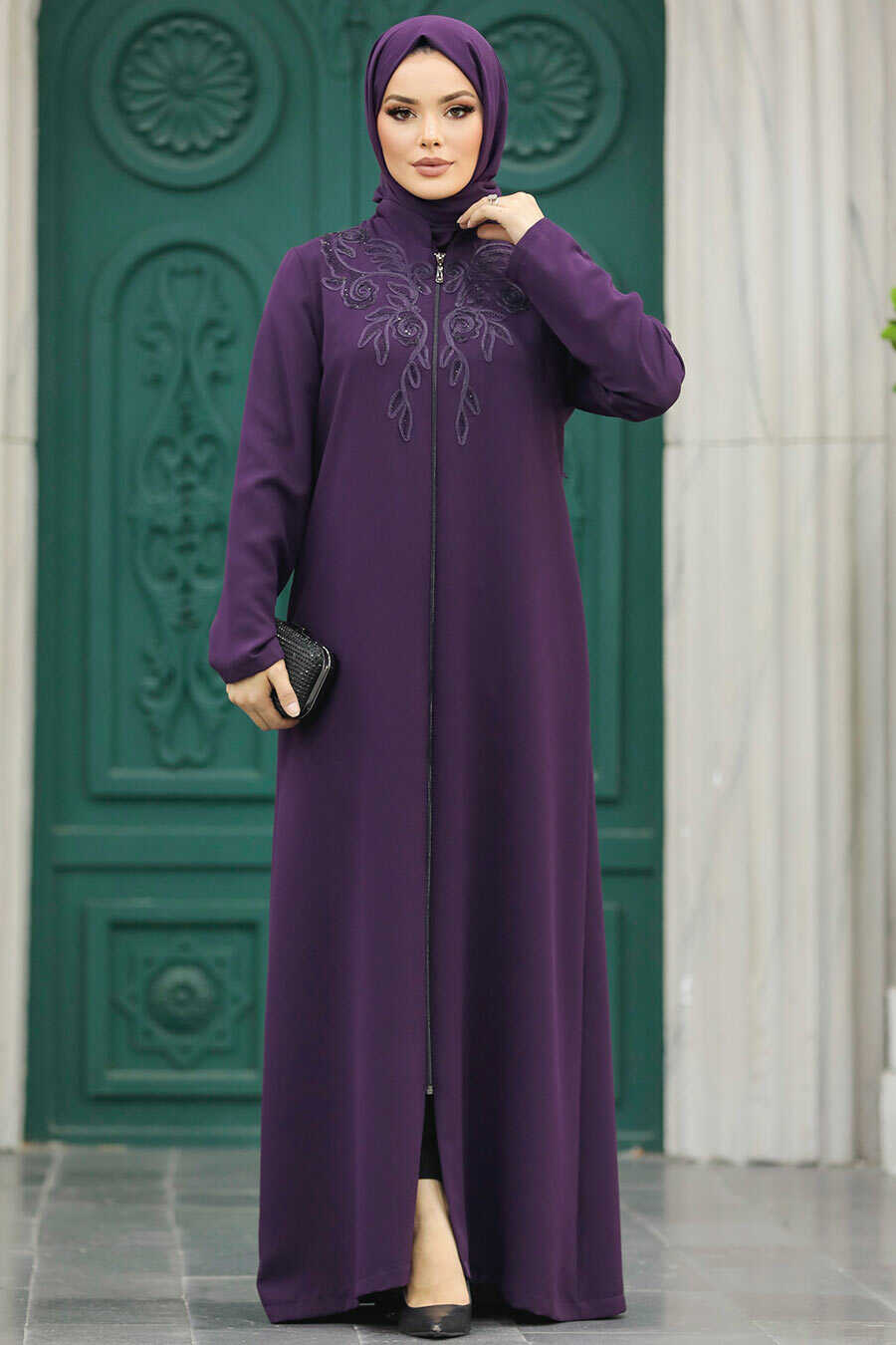 Neva Style - Plum Color Hijab Plus Size Turkish Abaya 10086MU