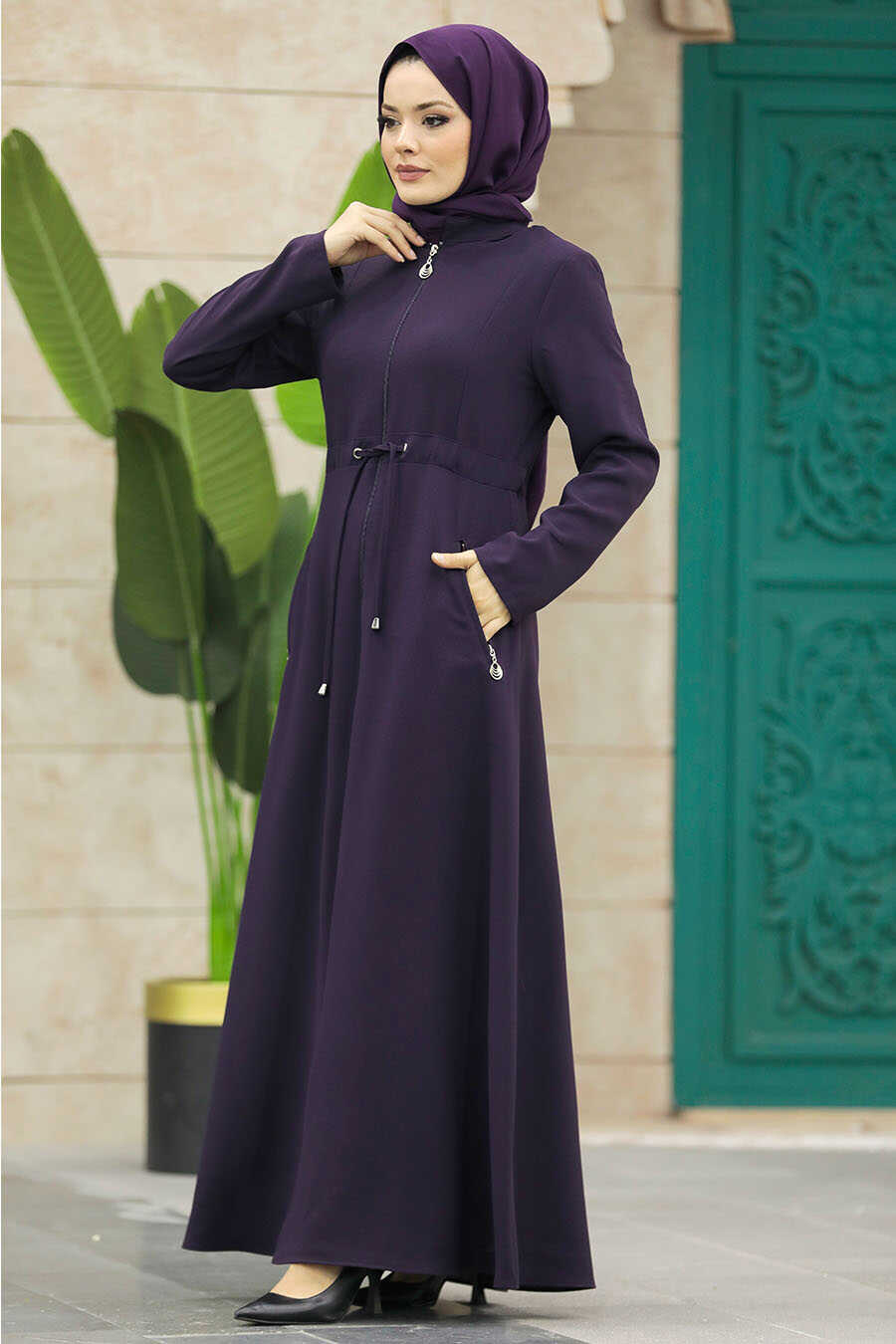 Neva Style - Plum Color Hijab Turkish Abaya 60125MU